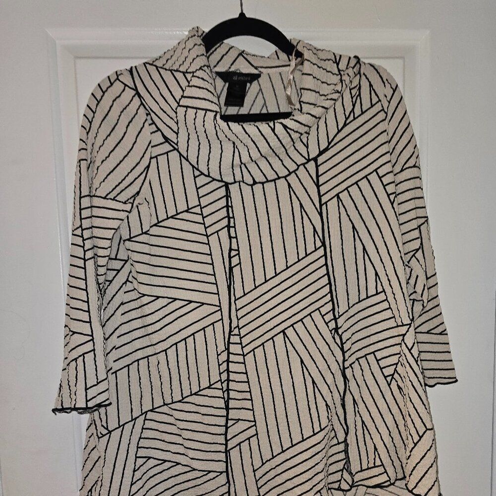Ali Miles Cowl Collar White Black Blouse M